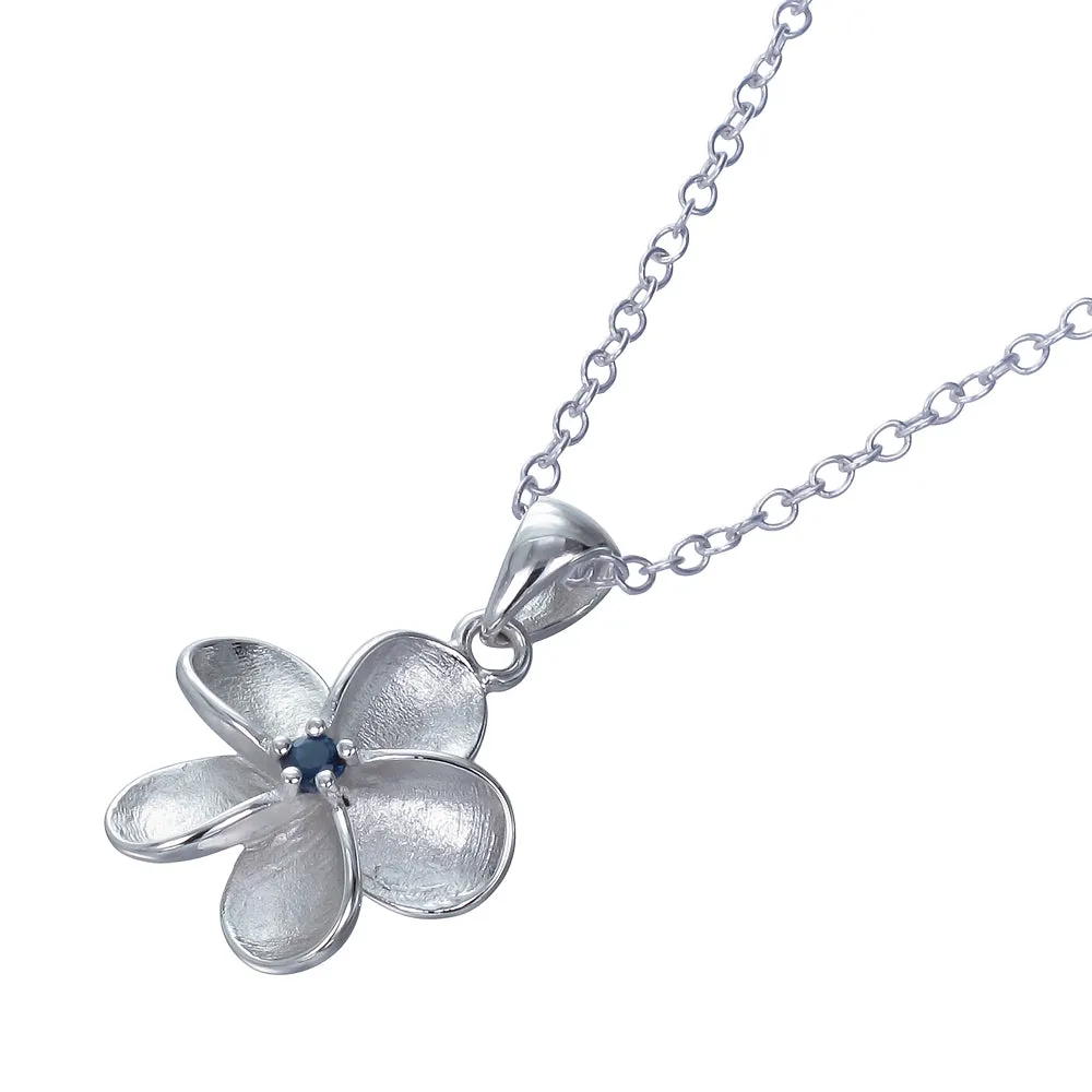 0.03 cttw Pendant Necklace, Blue Sapphire Flower Pendant Necklace for Women in .925 Sterling Silver with 18 Inch Chain