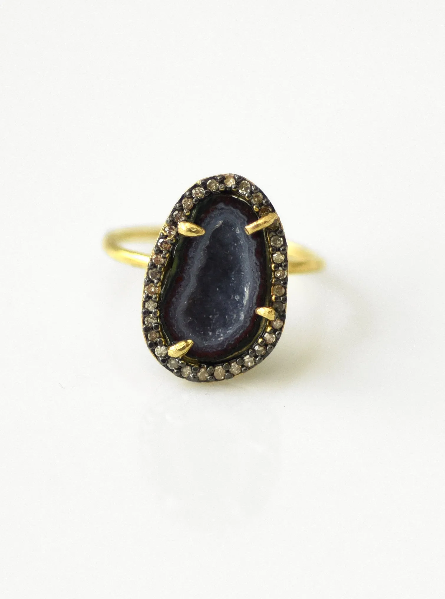 18K Gold Geode with Pave Champagne Color Diamond Ring