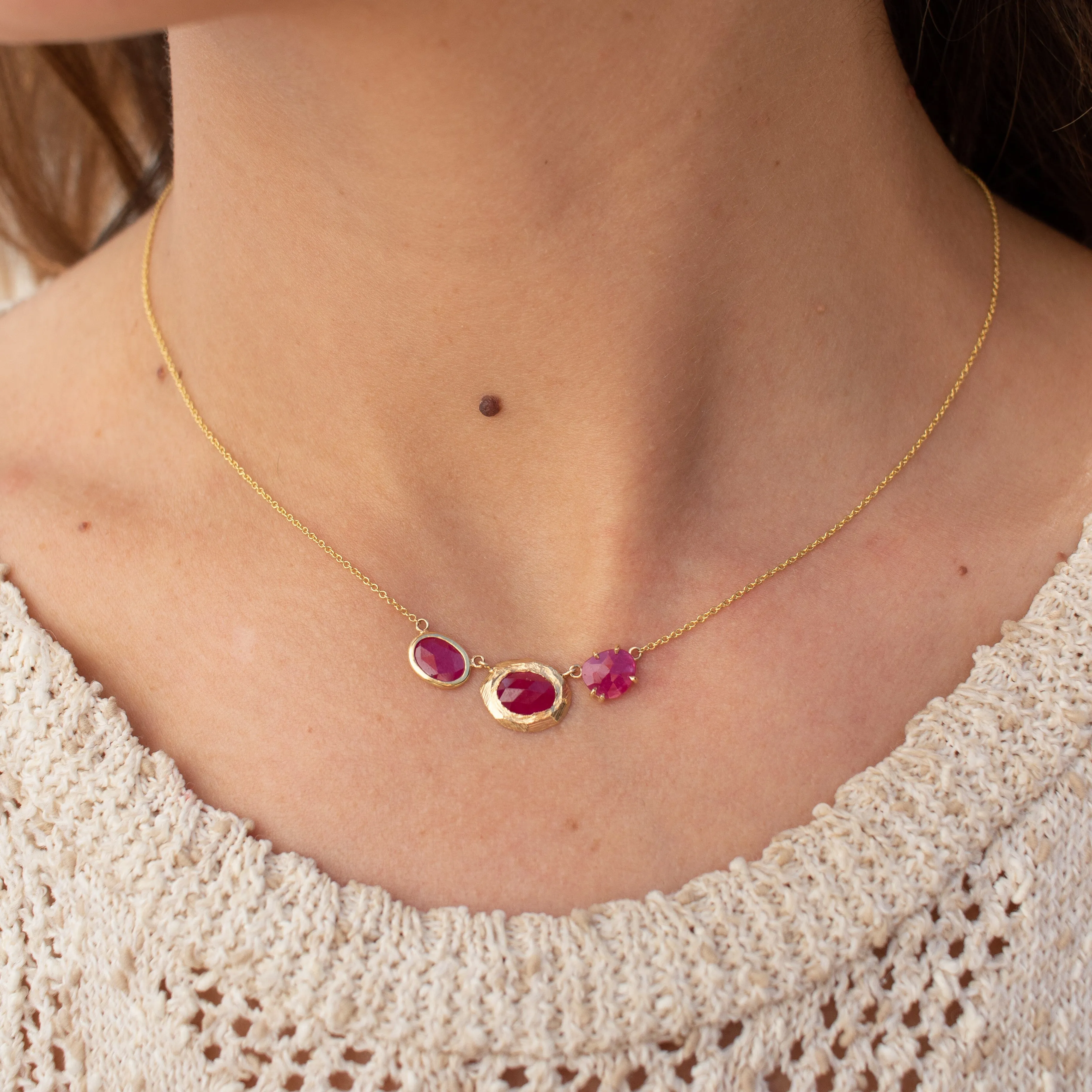 18K Triple Ruby Necklace