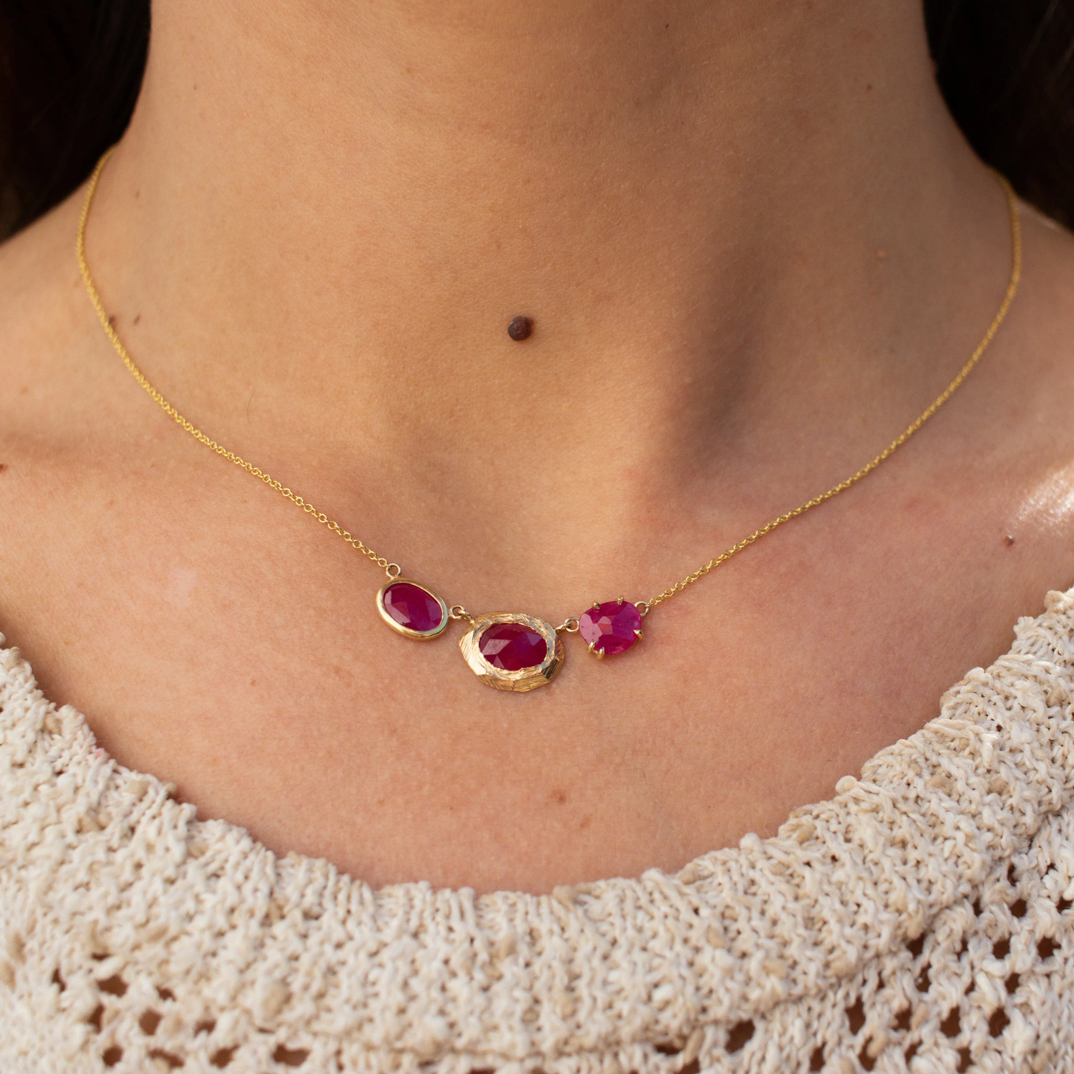 18K Triple Ruby Necklace