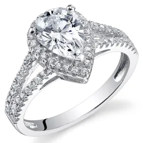 2.33 Carats Sterling Silver Halo Style Pear Cut Cubic Zirconia Engagement Ring Size 5