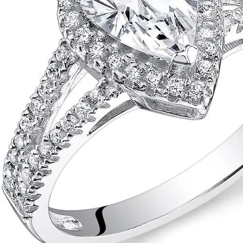 2.33 Carats Sterling Silver Halo Style Pear Cut Cubic Zirconia Engagement Ring Size 5