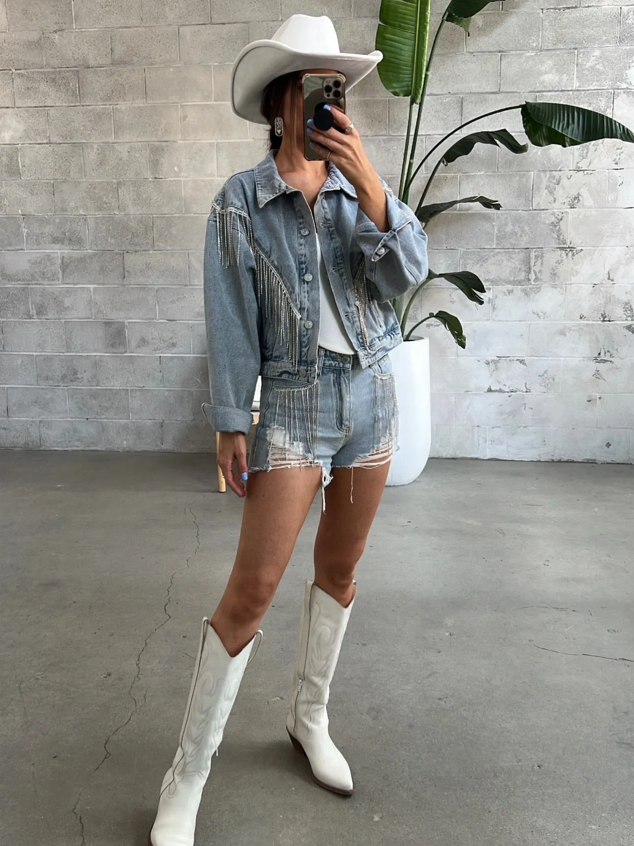 27 Denim Rhinestone Fringe Jacket