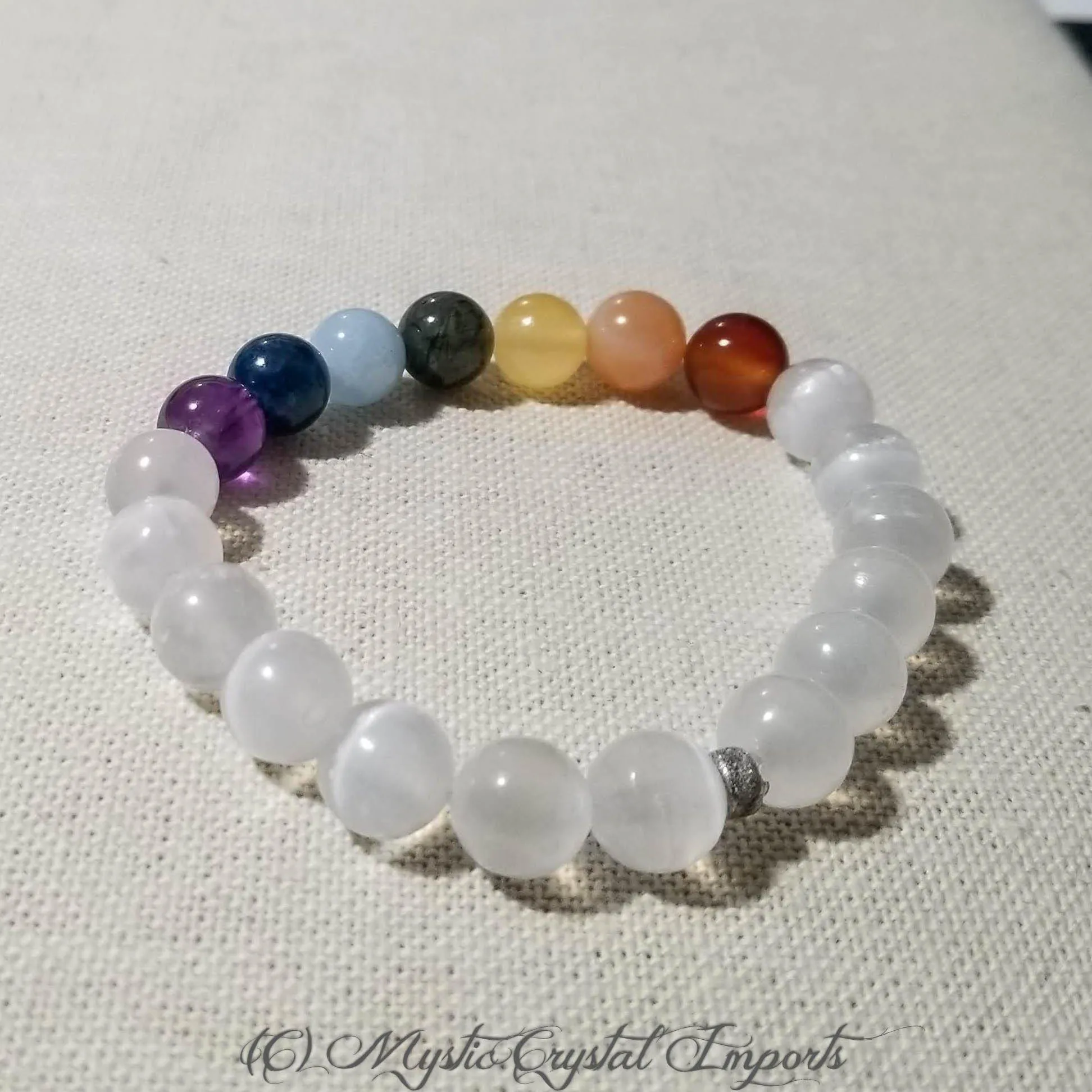 7 Chakra Crystal Healing Selenite Bracelet