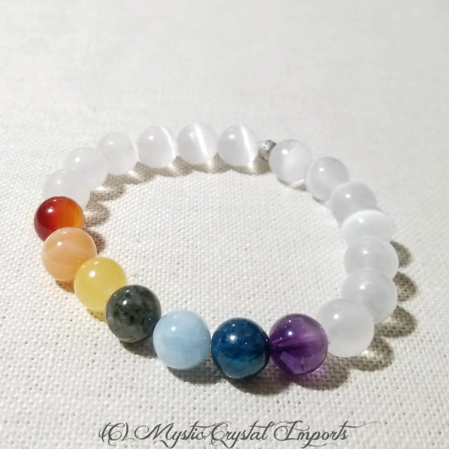 7 Chakra Crystal Healing Selenite Bracelet