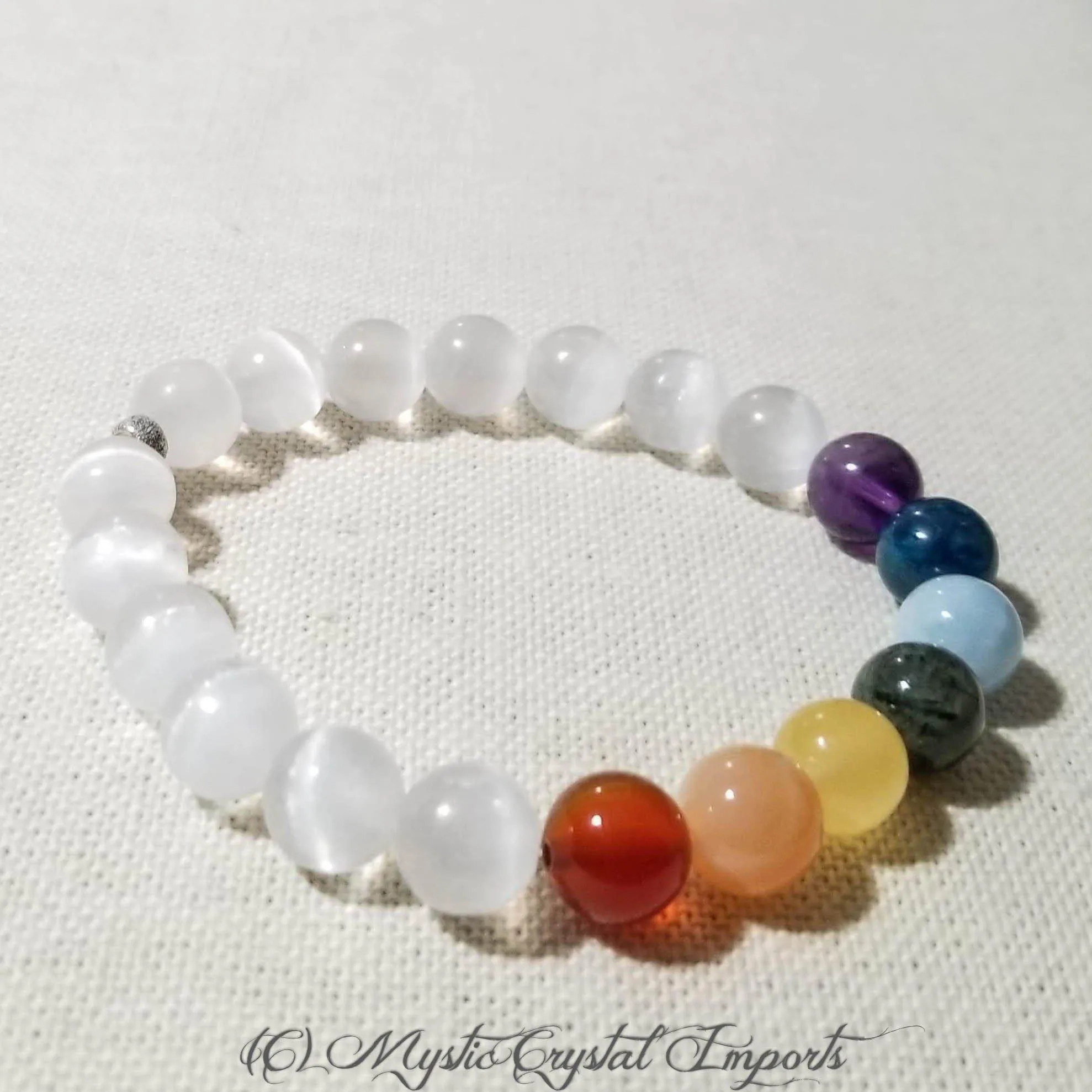 7 Chakra Crystal Healing Selenite Bracelet