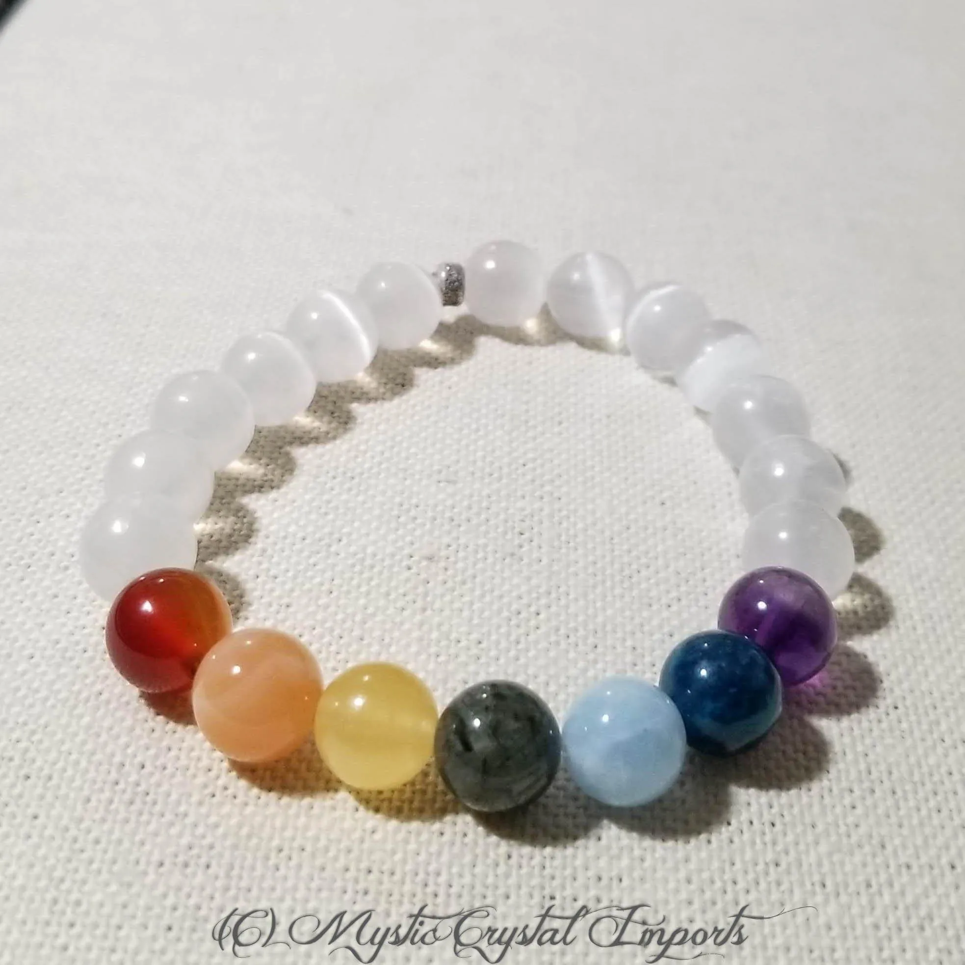 7 Chakra Crystal Healing Selenite Bracelet