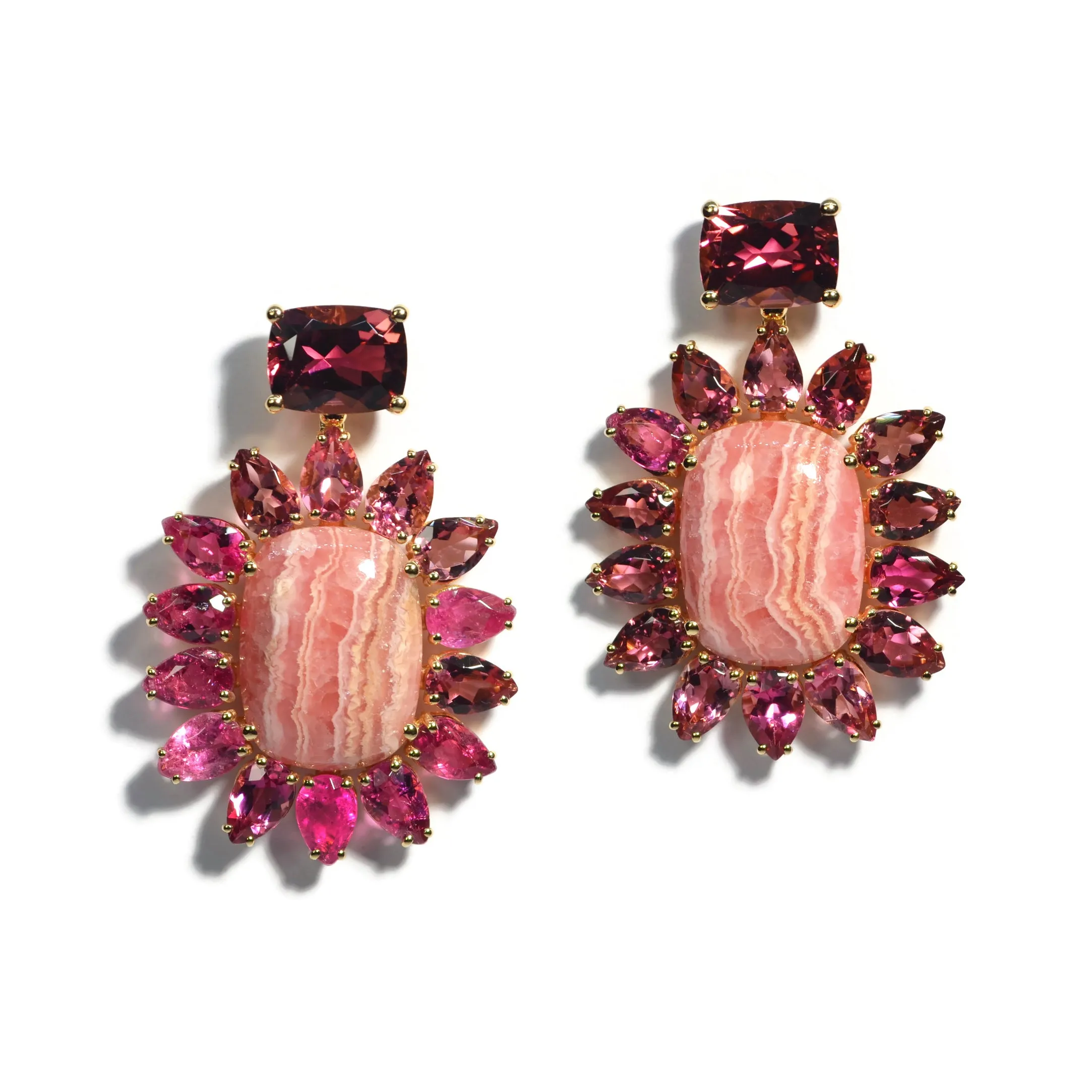 A & Furst - Sole - Drop Earrings with Rhodochrosite and Pink Tourmaline, 18k Yellow Gold