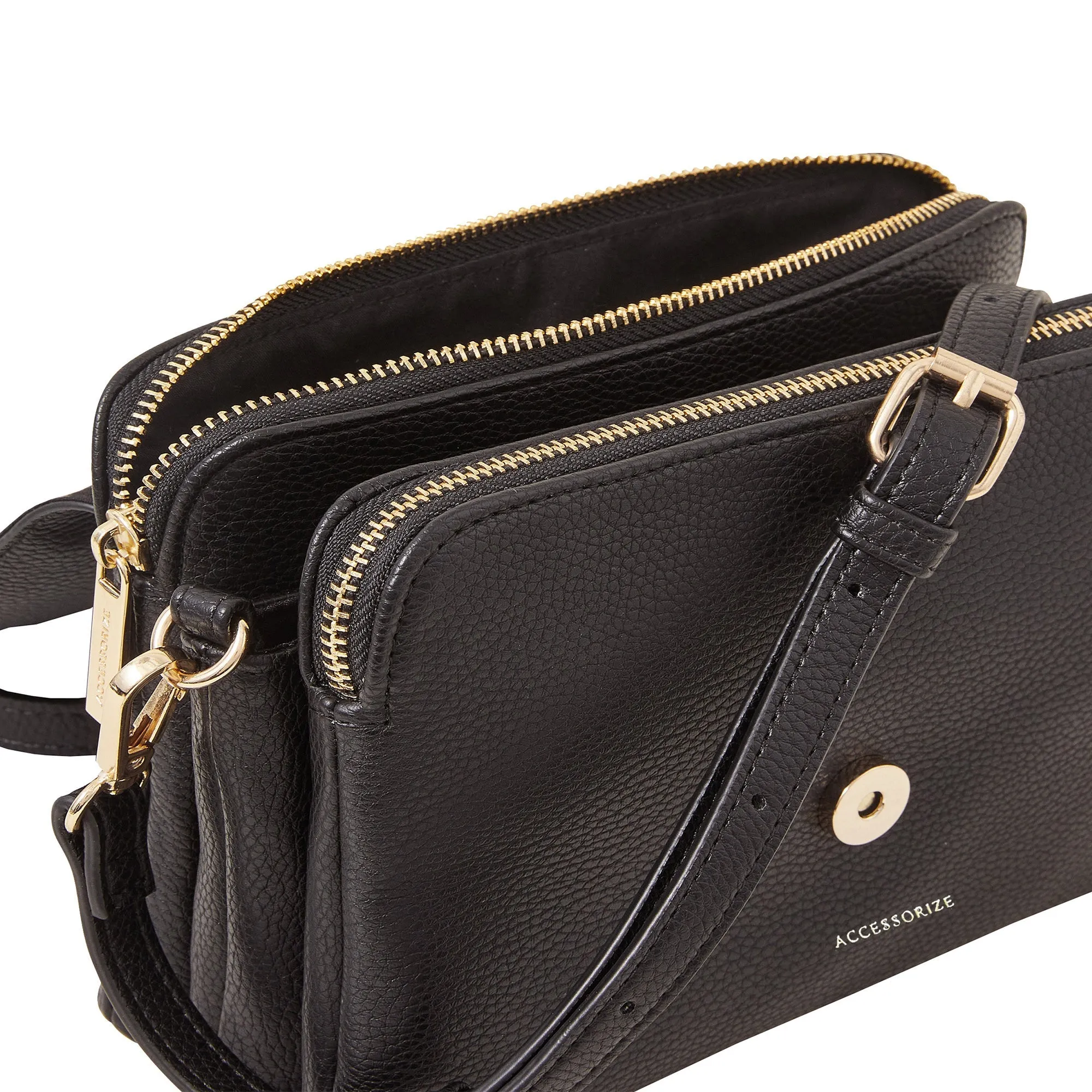 Accessorize London Women's Double Zip Cross Body Bag Black