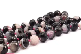 Agate Faceted Beads, Grey And Black Round Agate Faceted Gemstone Beads (14mm) Full Strand T065