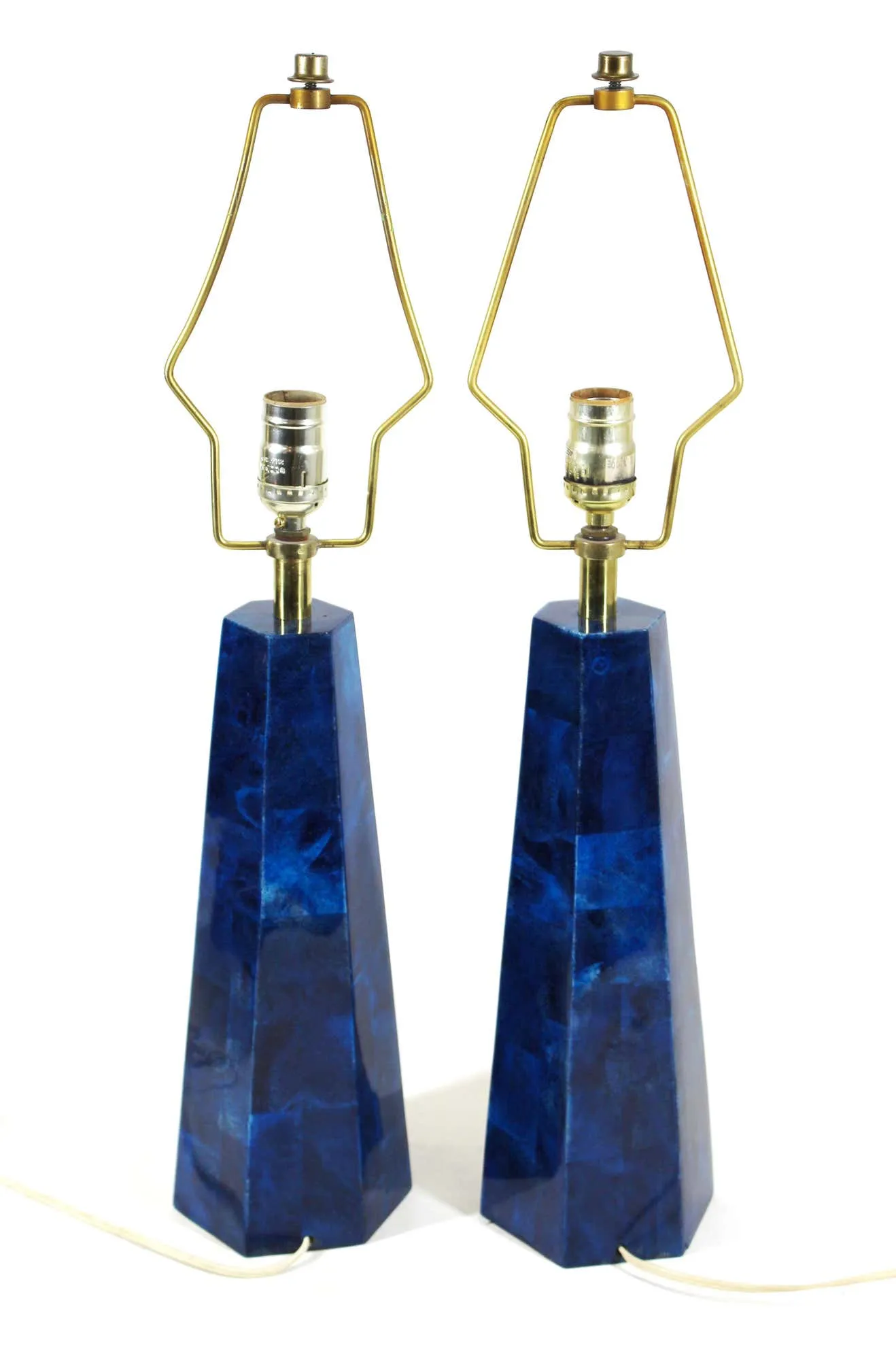 Aldo Tura Attributed Italian Modern Blue Goatskin Table Lamps