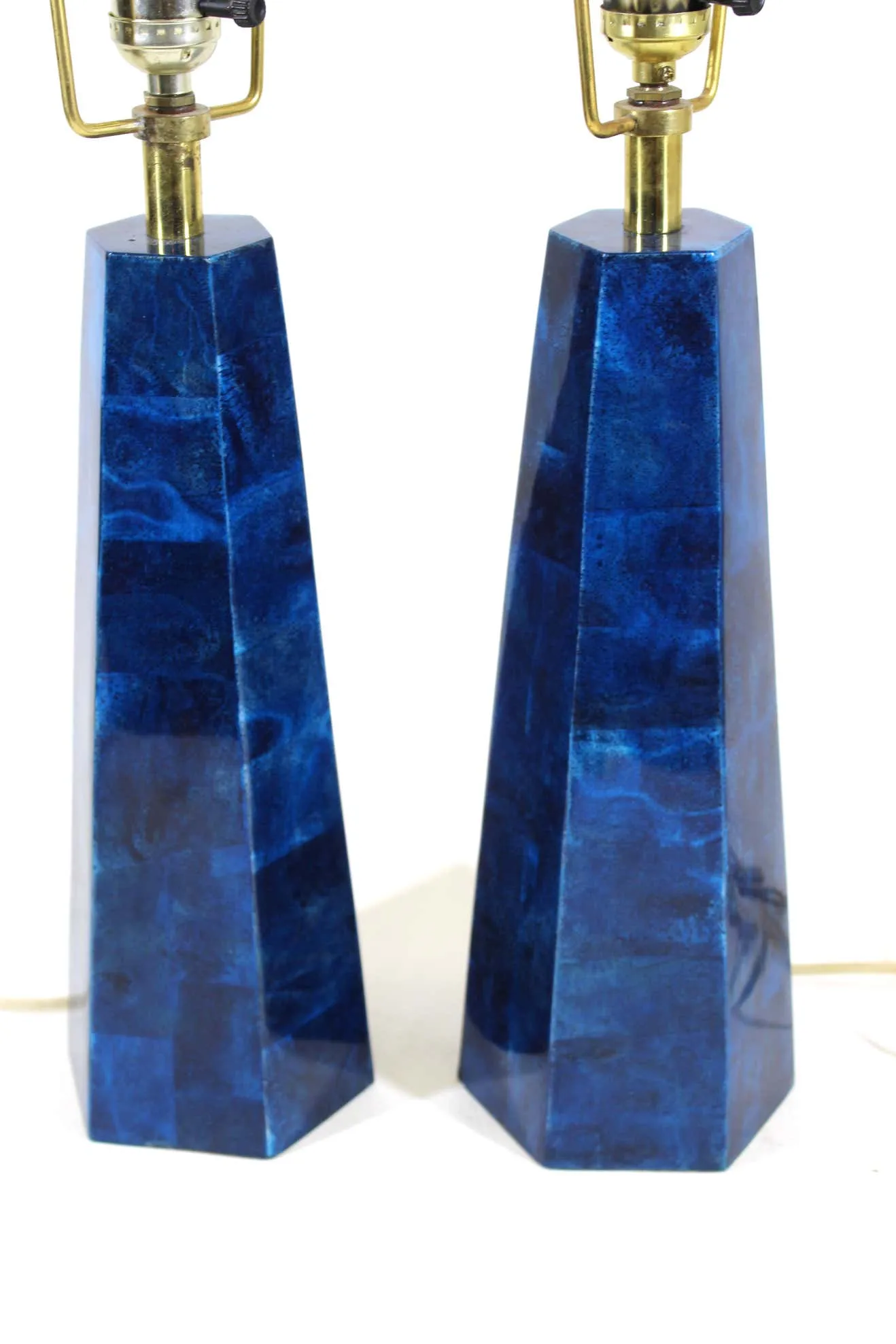 Aldo Tura Attributed Italian Modern Blue Goatskin Table Lamps