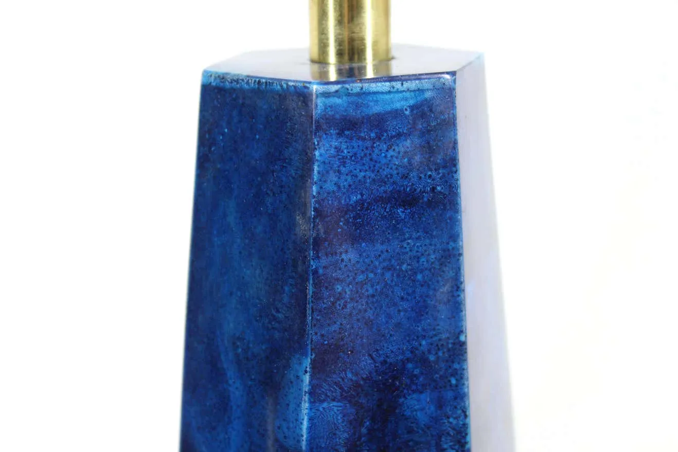 Aldo Tura Attributed Italian Modern Blue Goatskin Table Lamps