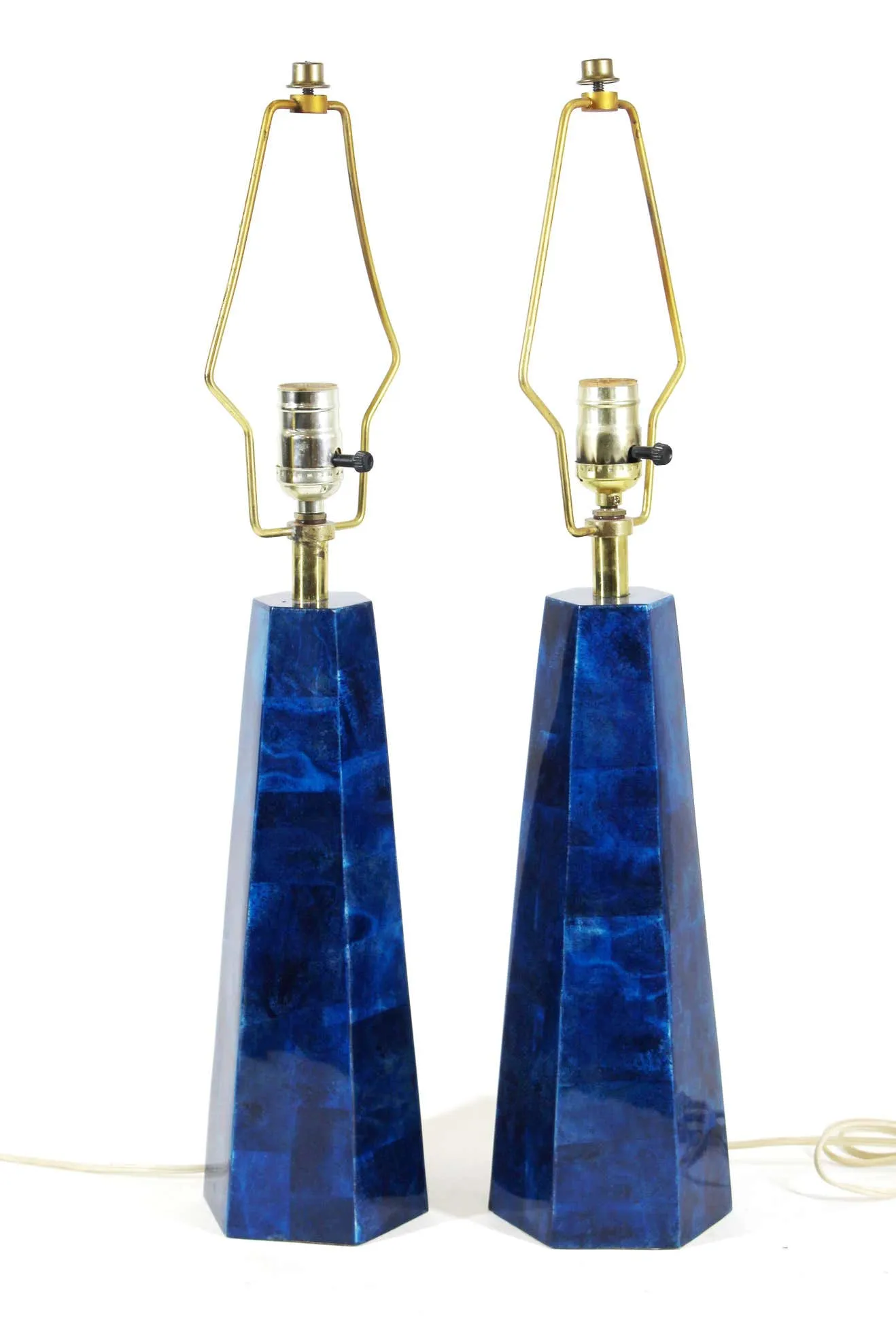 Aldo Tura Attributed Italian Modern Blue Goatskin Table Lamps