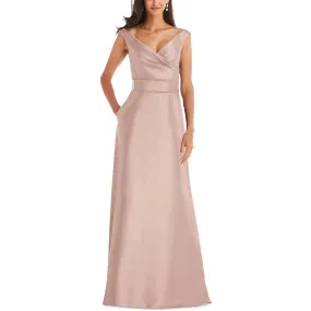 Alfred Sung Womens Satin Off The Shoulder Evening Dress