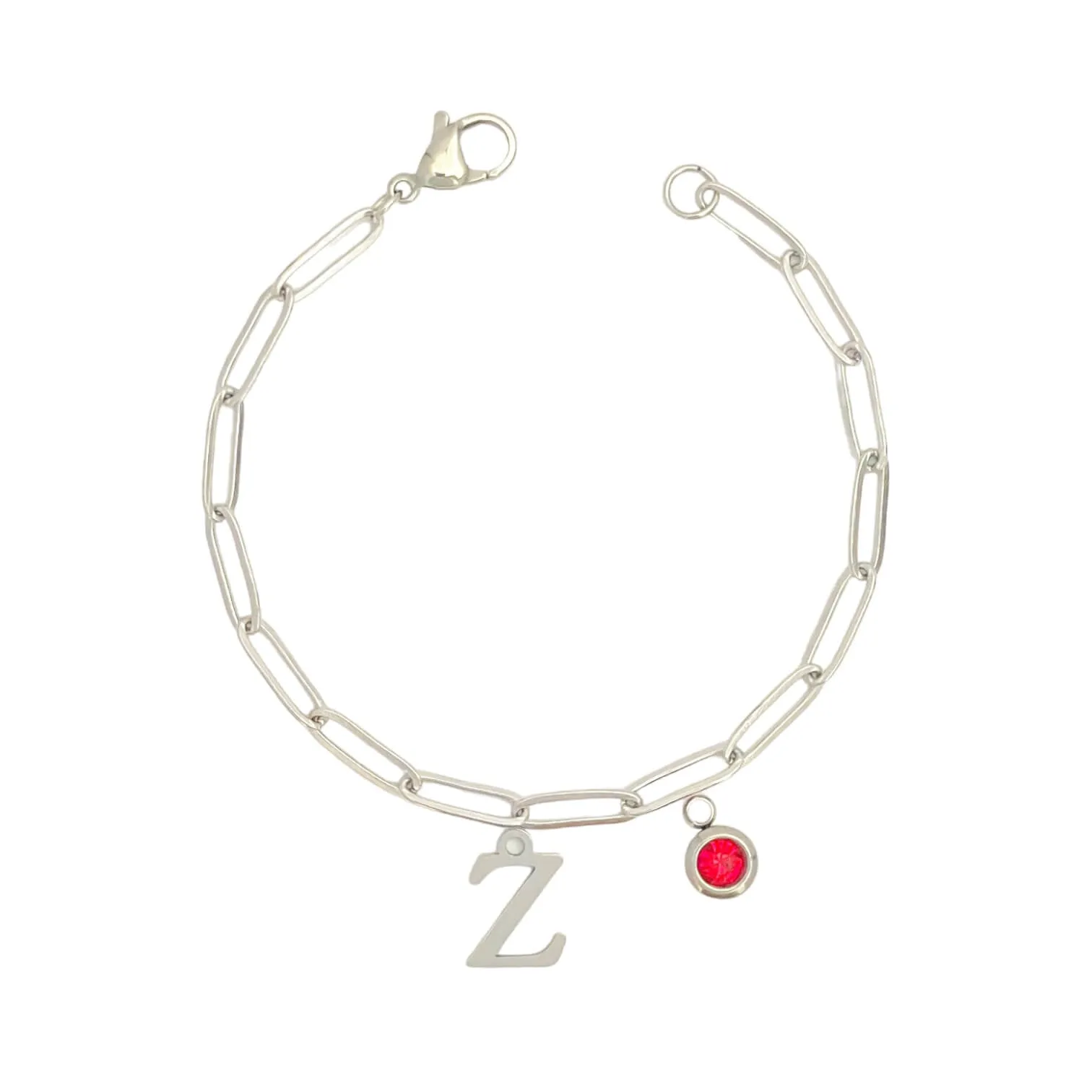 Alphabet Birthstone Paperclip Bracelet Silver (V-Z)