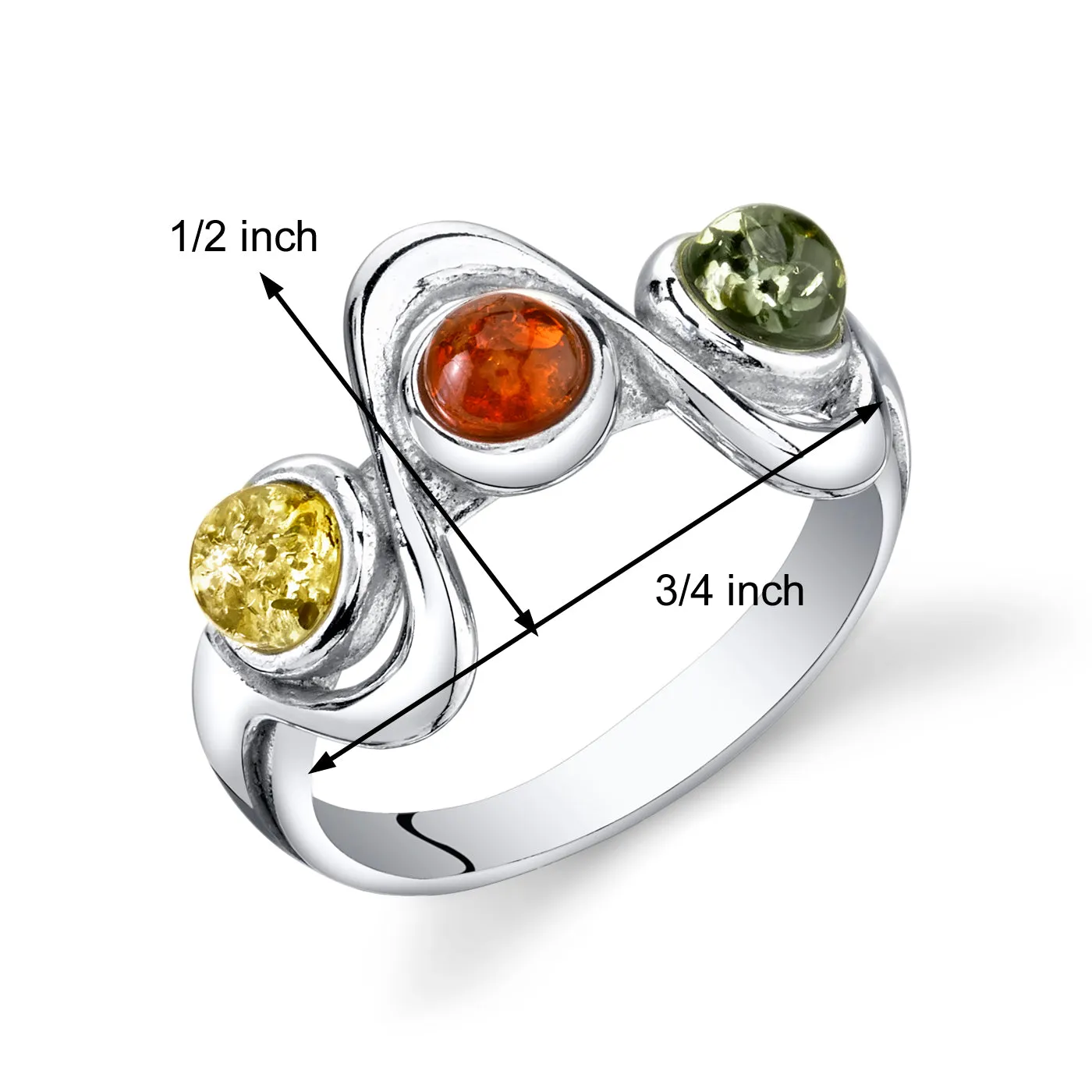 Amber Sterling Silver Ring Size 6