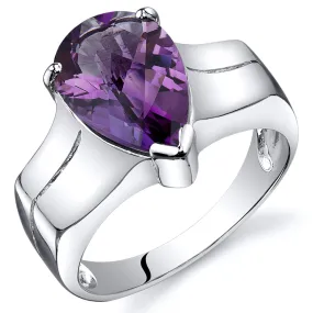 Amethyst Pear Shape Sterling Silver Ring Size 8