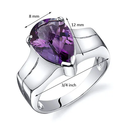 Amethyst Pear Shape Sterling Silver Ring Size 8