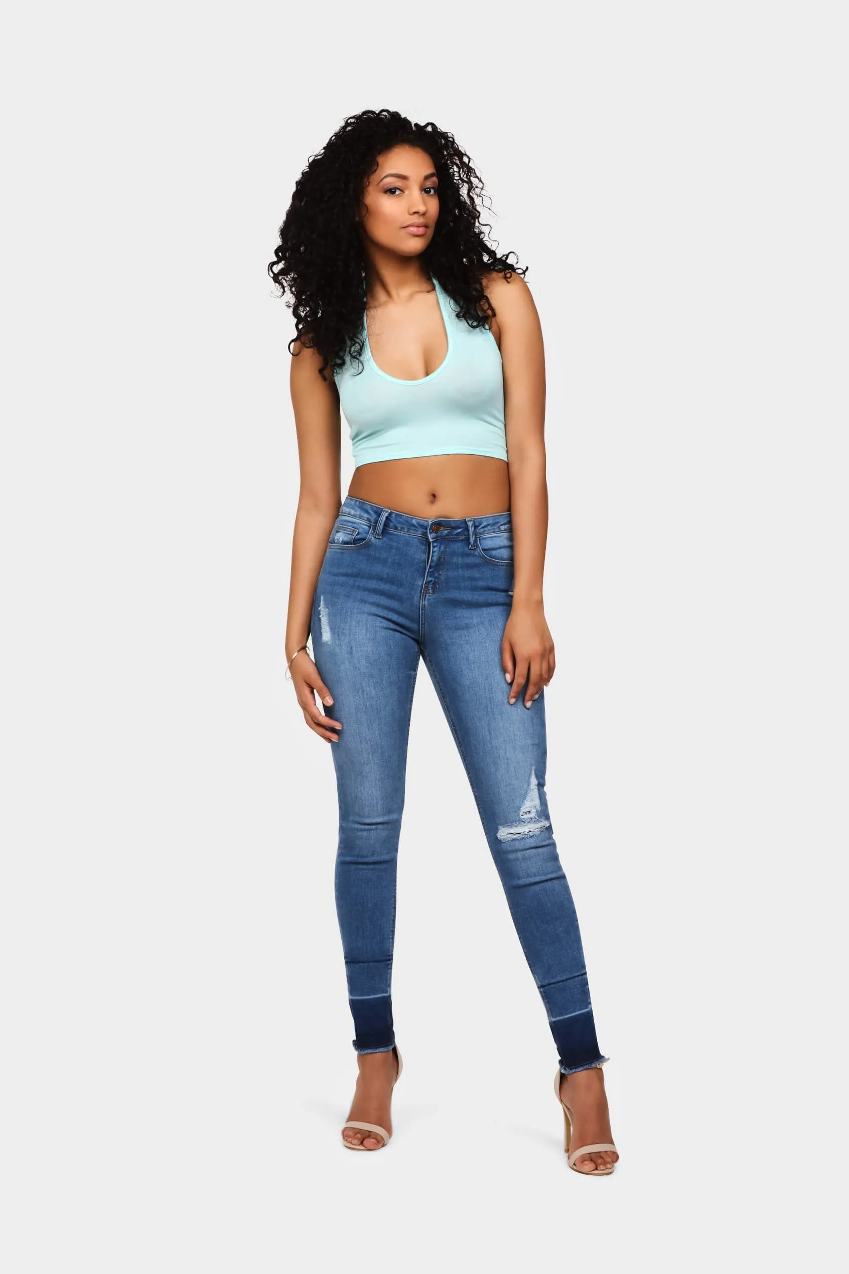 Aqua Deep V Halter Crop Top