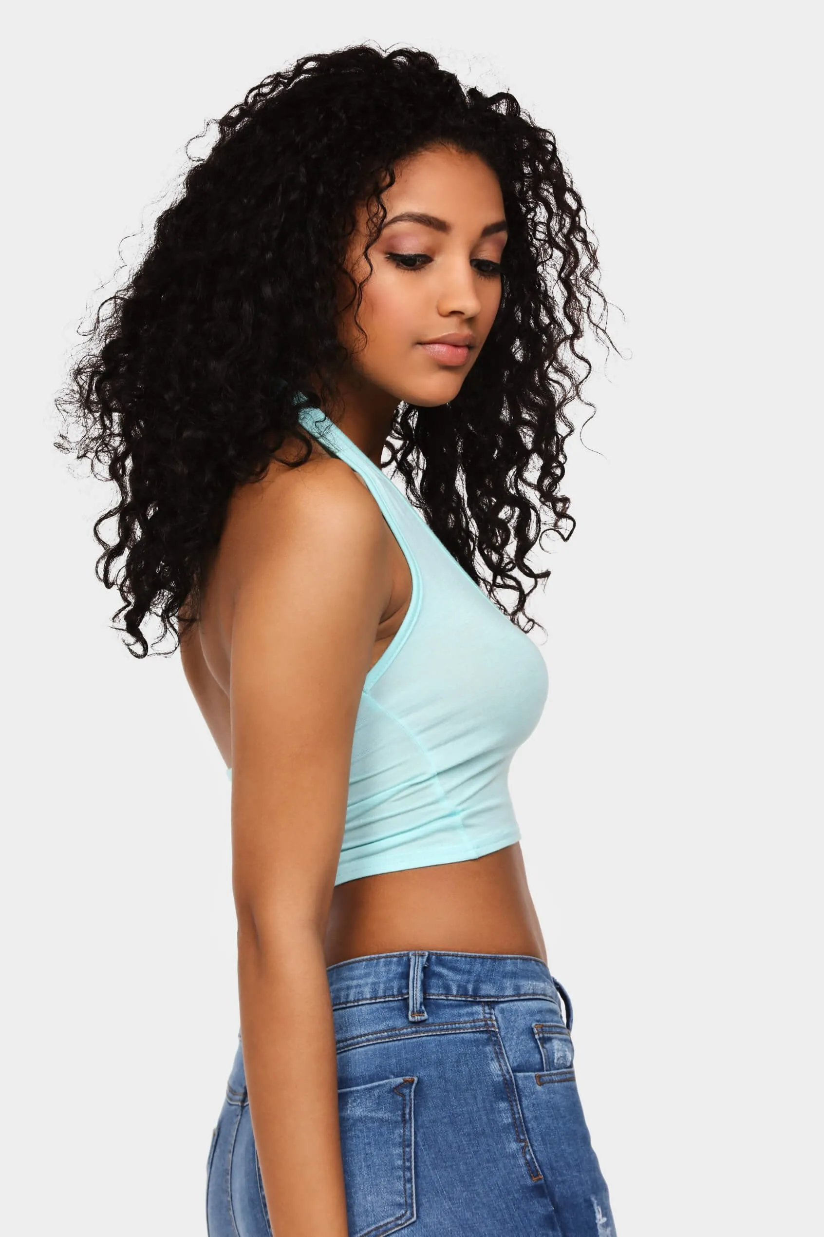 Aqua Deep V Halter Crop Top