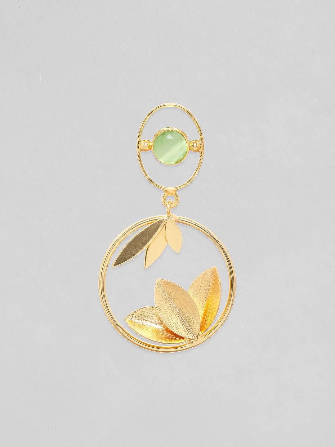 As Seen On Sunny Leone - Rubans Voguish 18K Gold Plated On Copper Handcrafted With Uncut Stone And Leaf Patterns Dangle Earrings.