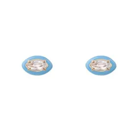 Bea Bongiasca - Marquise Stud Earrings with Rock Crystal and Blue Enamel, Yellow Gold and Silver