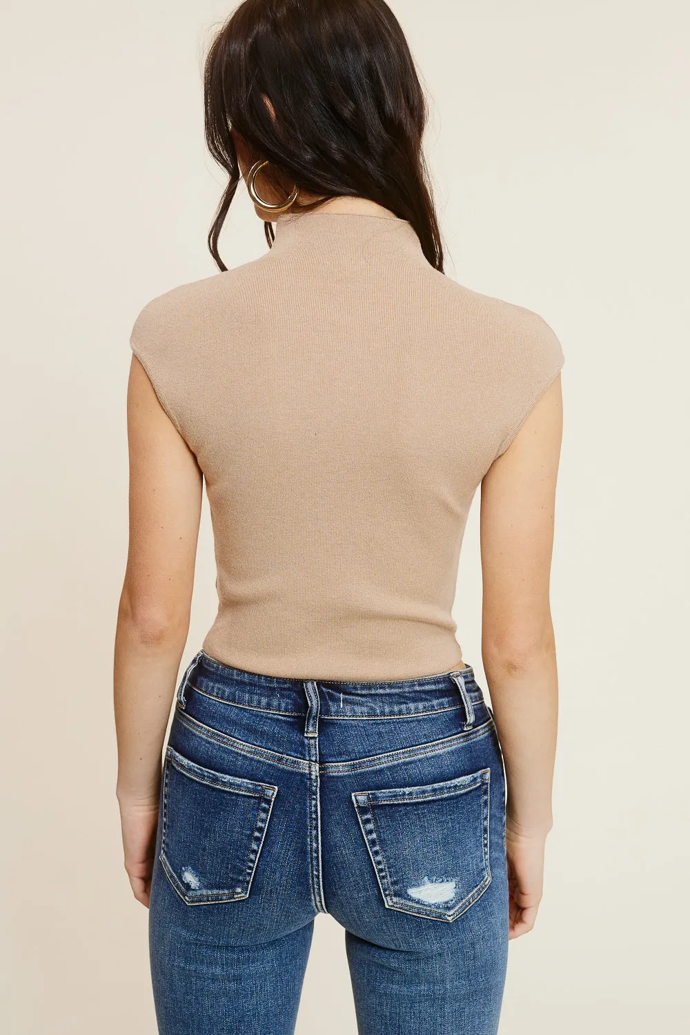 Beige Mock Neck Top