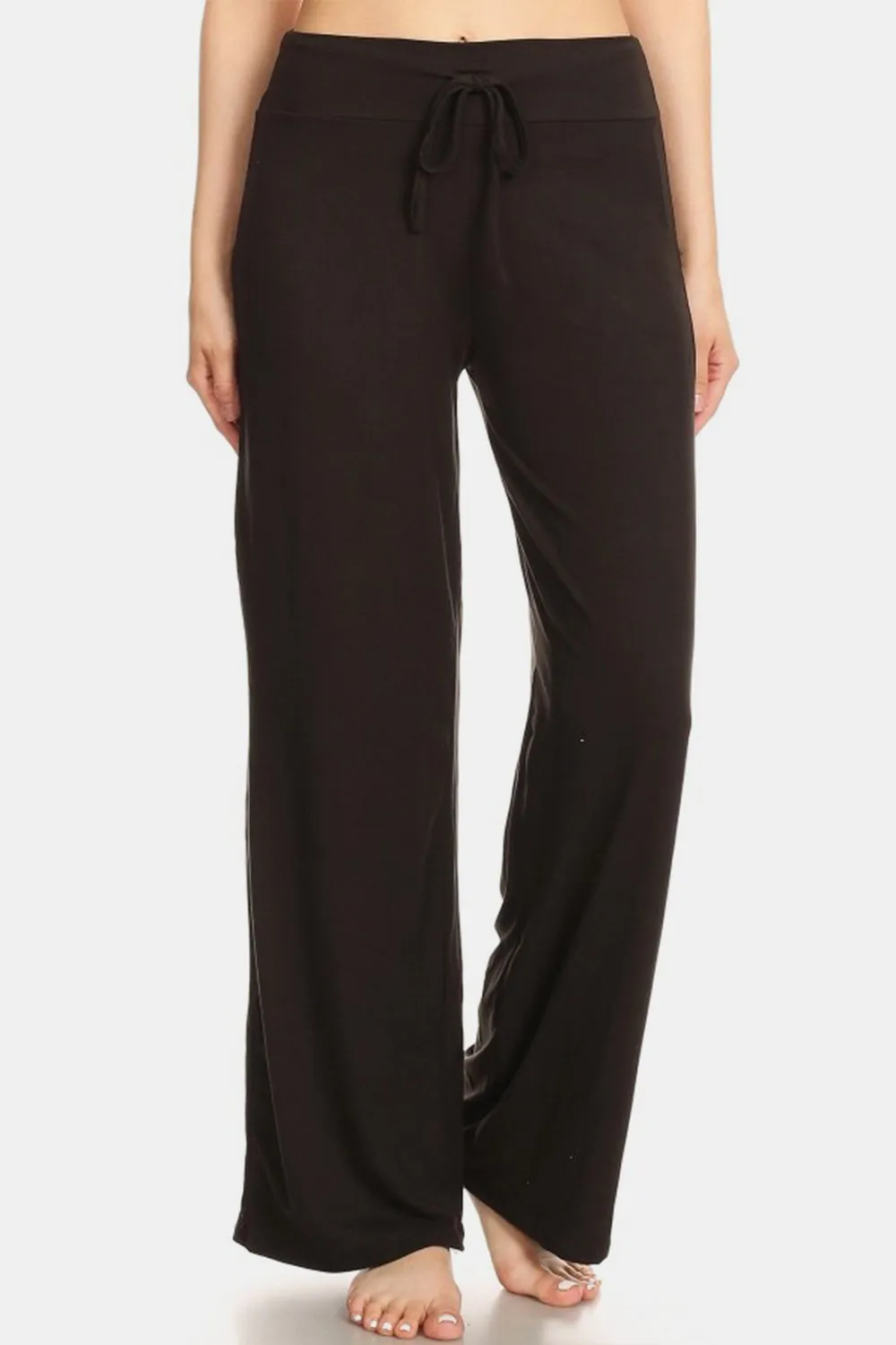 Black High Waist Drawstring Wide Leg Pants