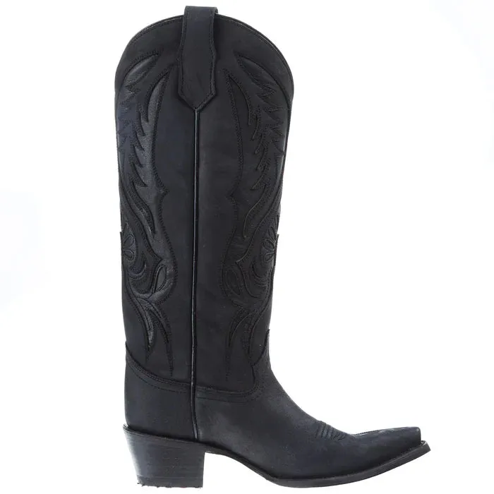 Black Inlay Embroidery 14 In Top Snip Toe Cowgirl Boot