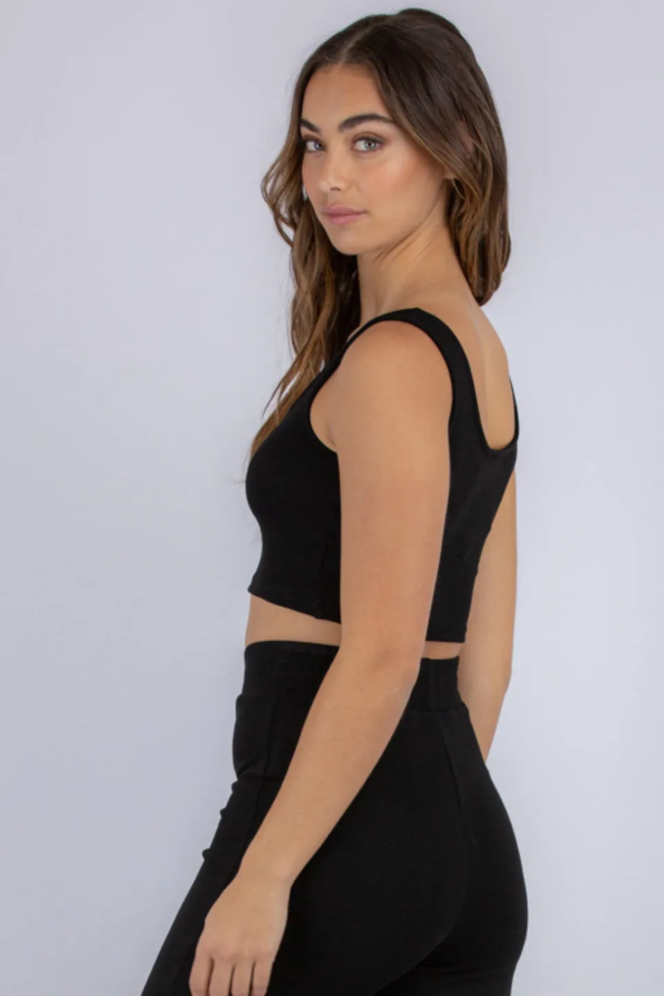 Black Lounge Knit Crop Tank Top