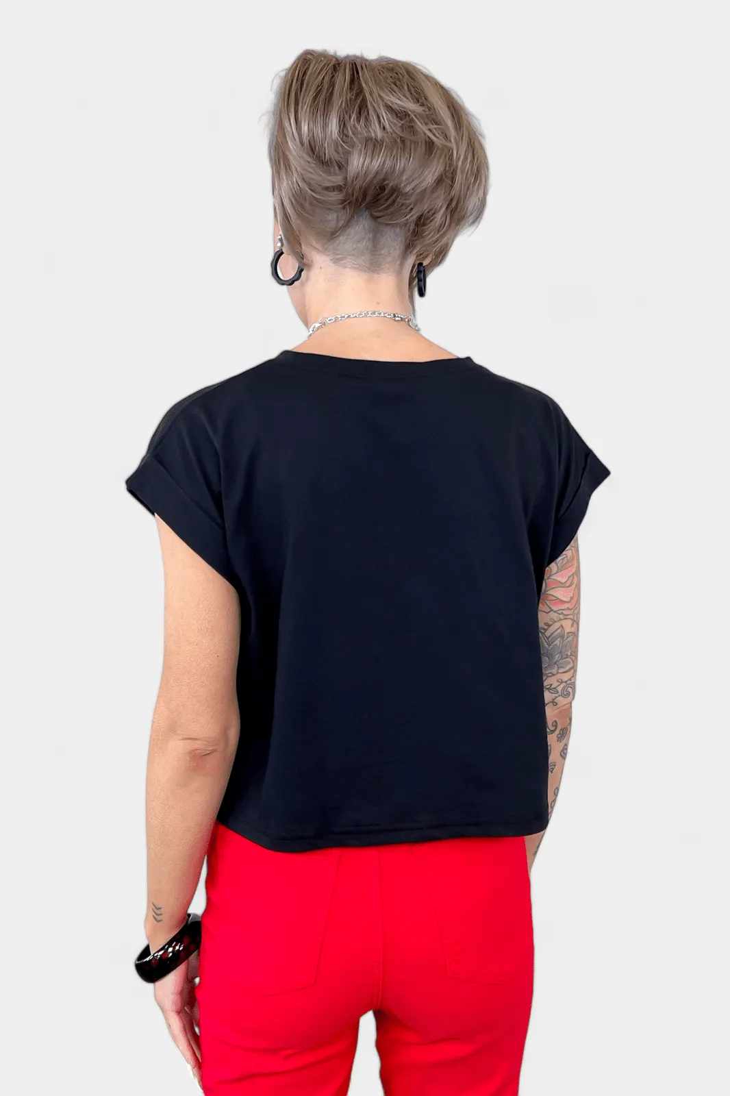 Black Short Sleeve Crop Top