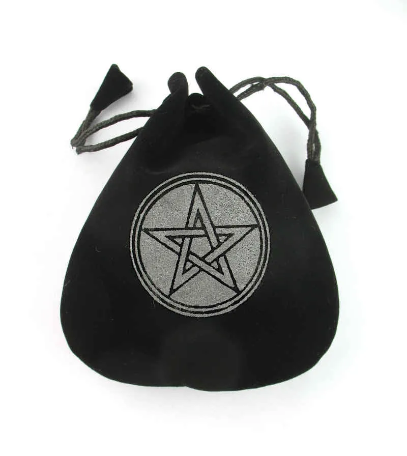 Black Velveteen Pentagram Bag Pouch With Drawstring