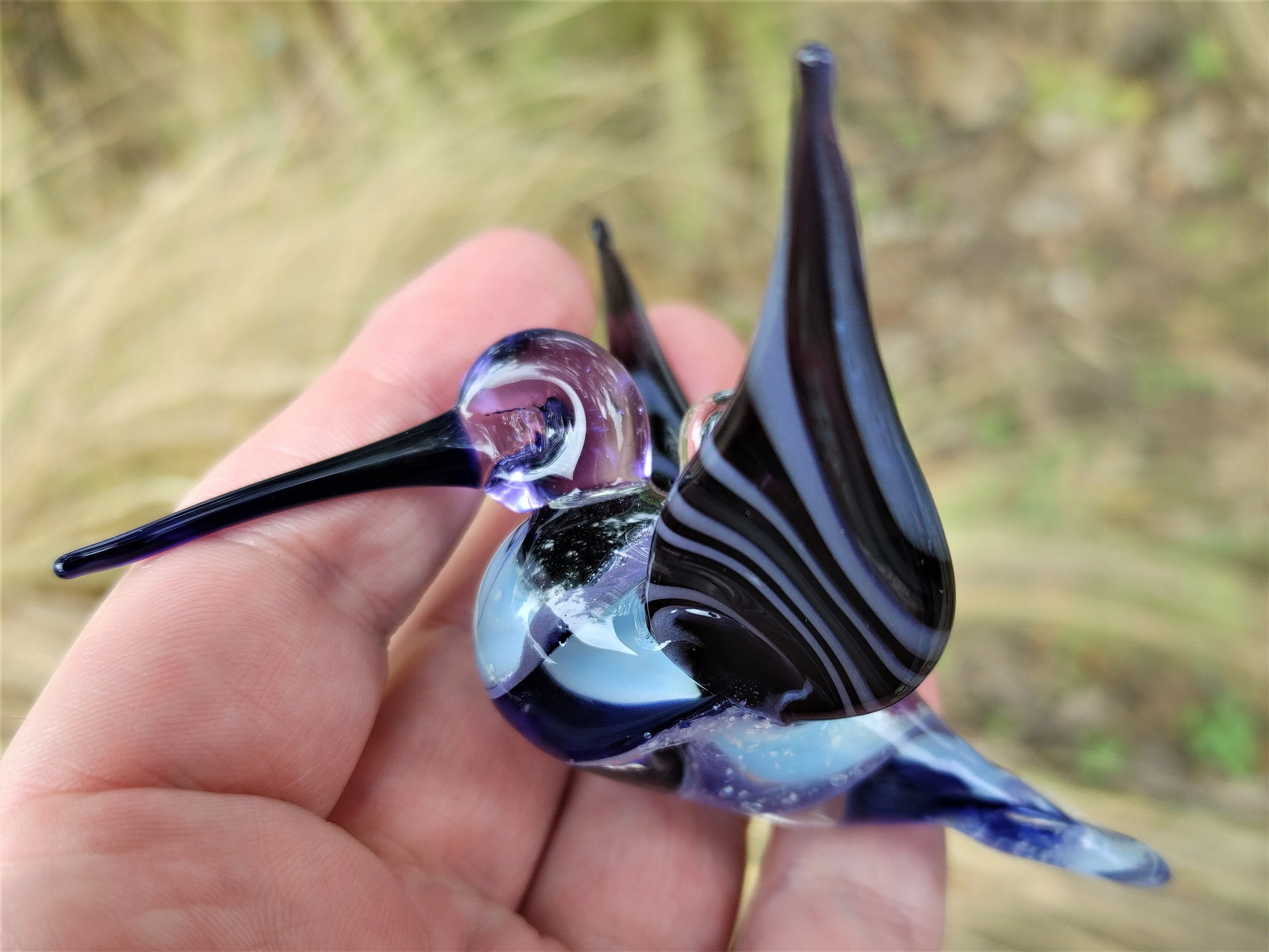 Blue and Purple Glass Hummingbird with Infused Ash