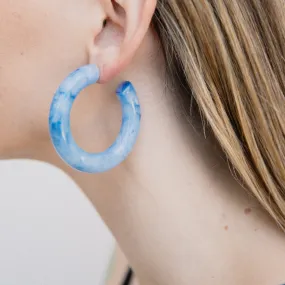 Blue Marble Chunky Hoop Earrings