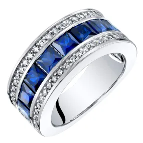 Blue Sapphire Princess Cut Sterling Silver Band Size 5