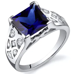 Blue Sapphire Princess Cut Sterling Silver Ring Size 5