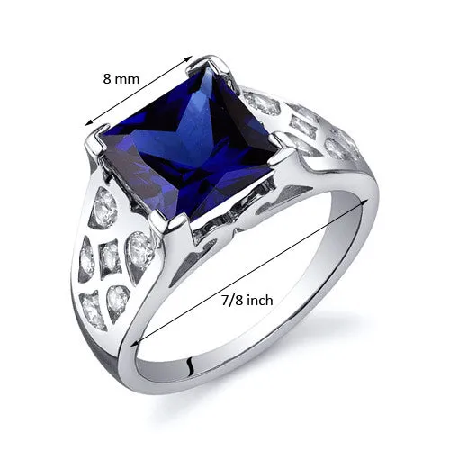 Blue Sapphire Princess Cut Sterling Silver Ring Size 5