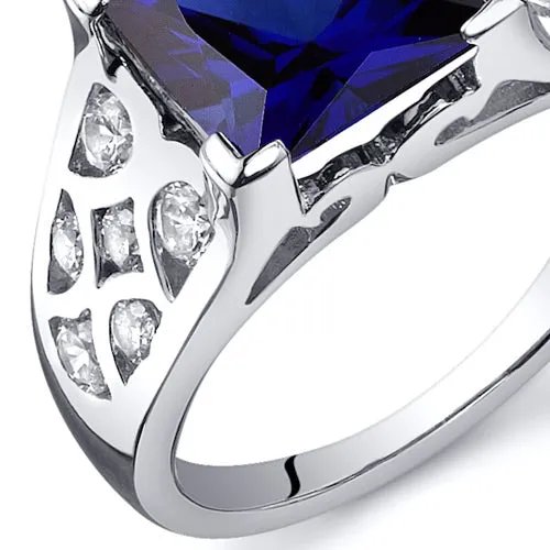 Blue Sapphire Princess Cut Sterling Silver Ring Size 5