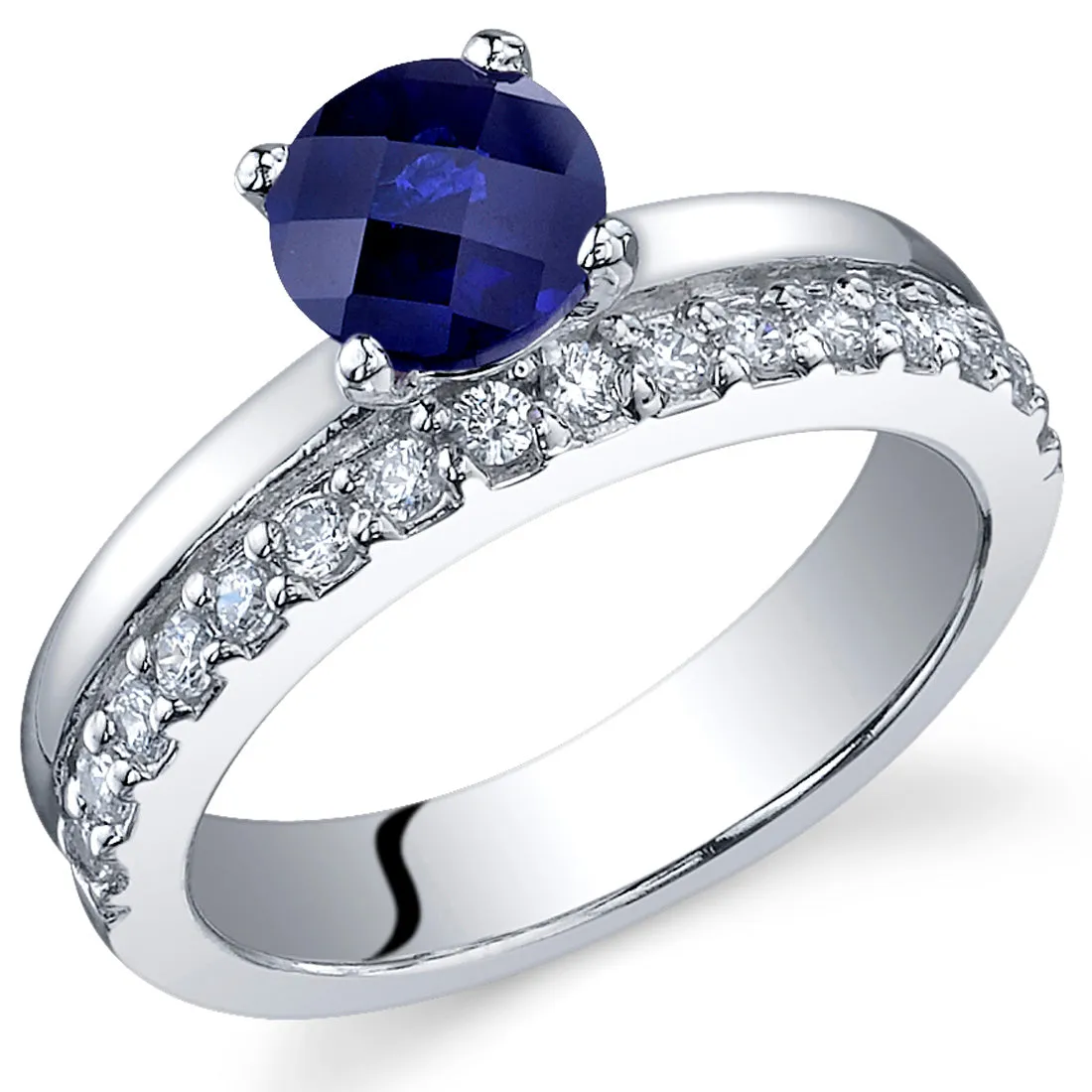 Blue Sapphire Round Cut Sterling Silver Ring Size 8