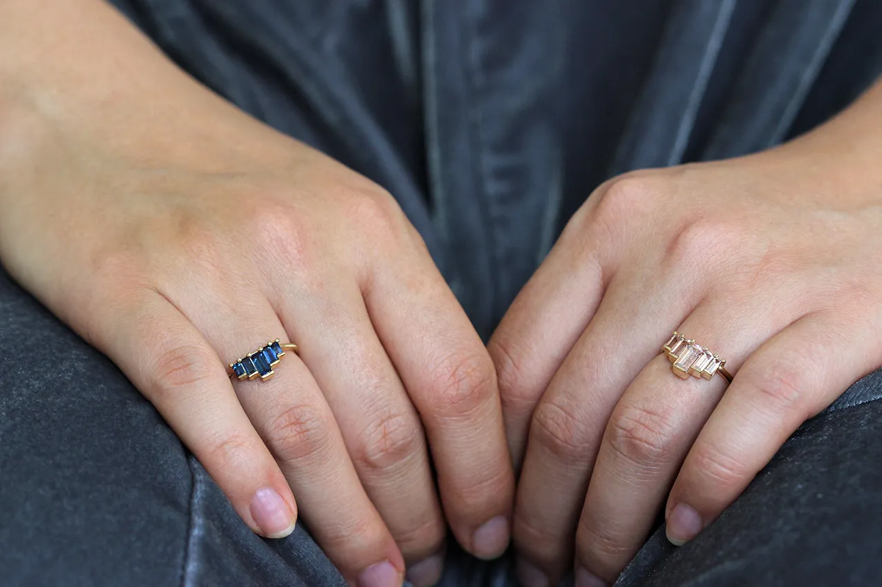 Blue Sapphires Baguette Cut Engagement Ring - Blue Sapphire Ring