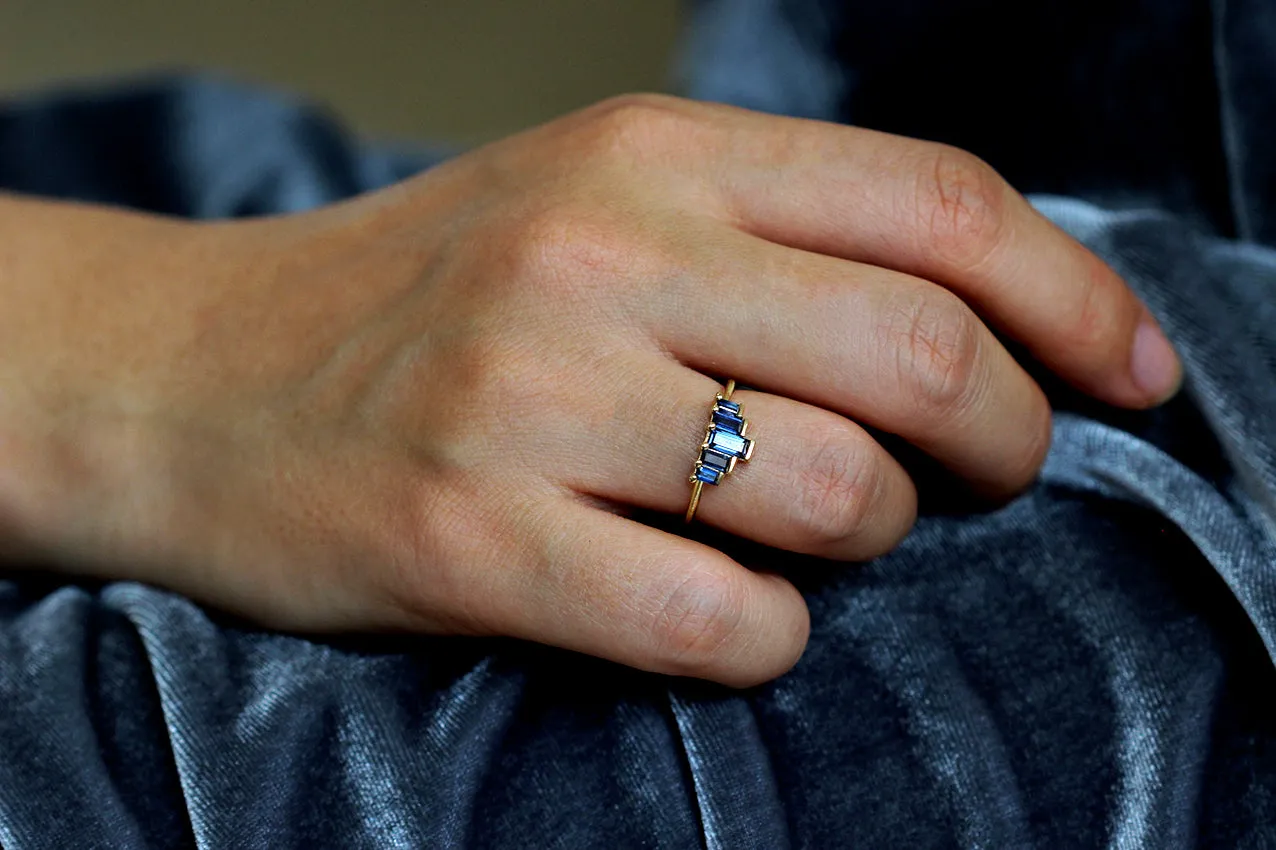 Blue Sapphires Baguette Cut Engagement Ring - Blue Sapphire Ring