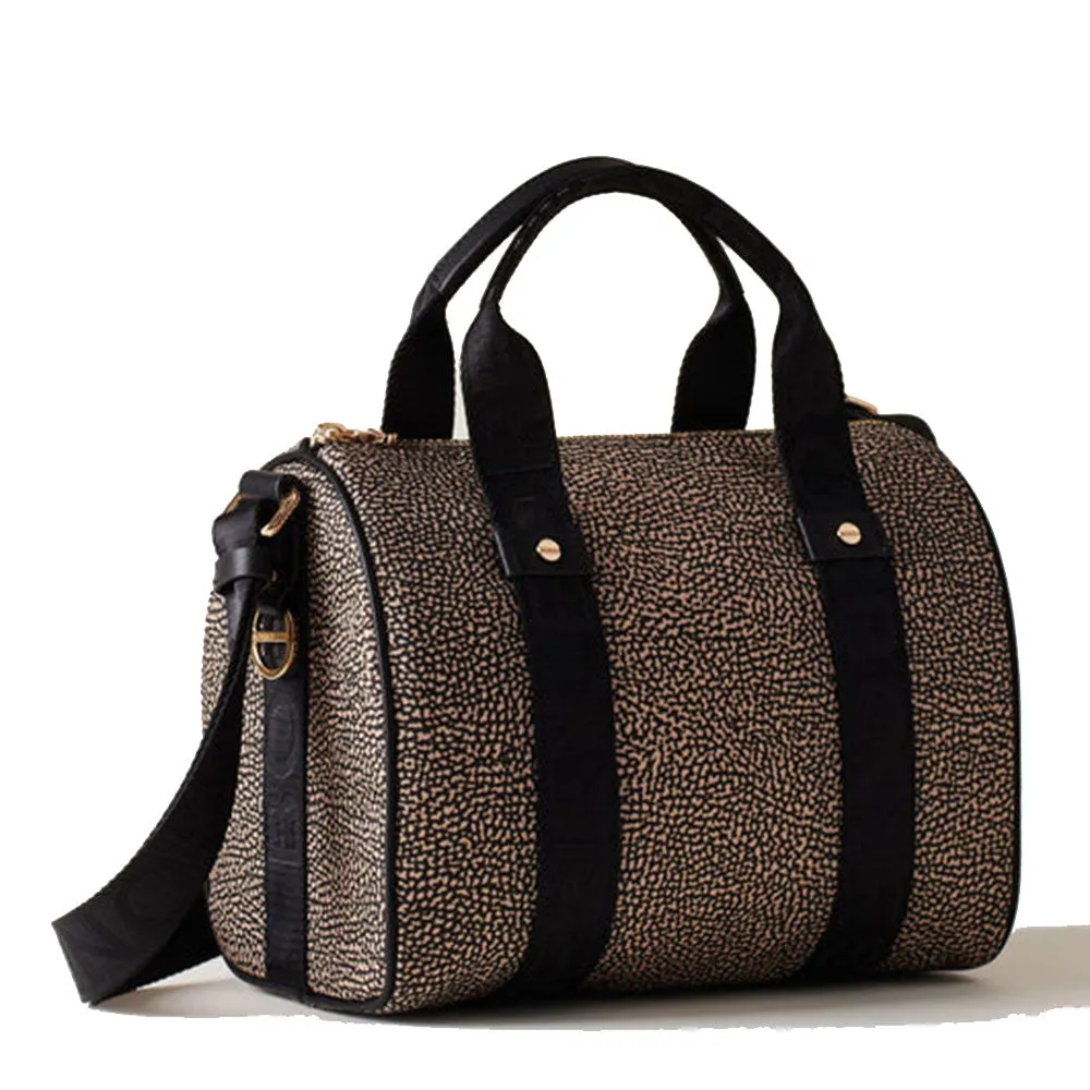 Borsa Donna Bauletto Small BORBONESE linea Eco Line in Nylon Op Naturale e Nero