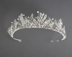 Bridal Tiara of Open Crystal Leaves