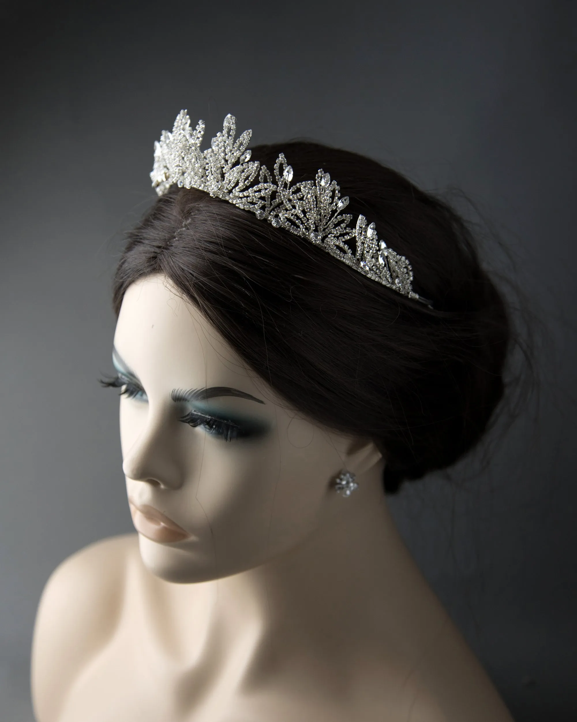 Bridal Tiara of Open Crystal Leaves