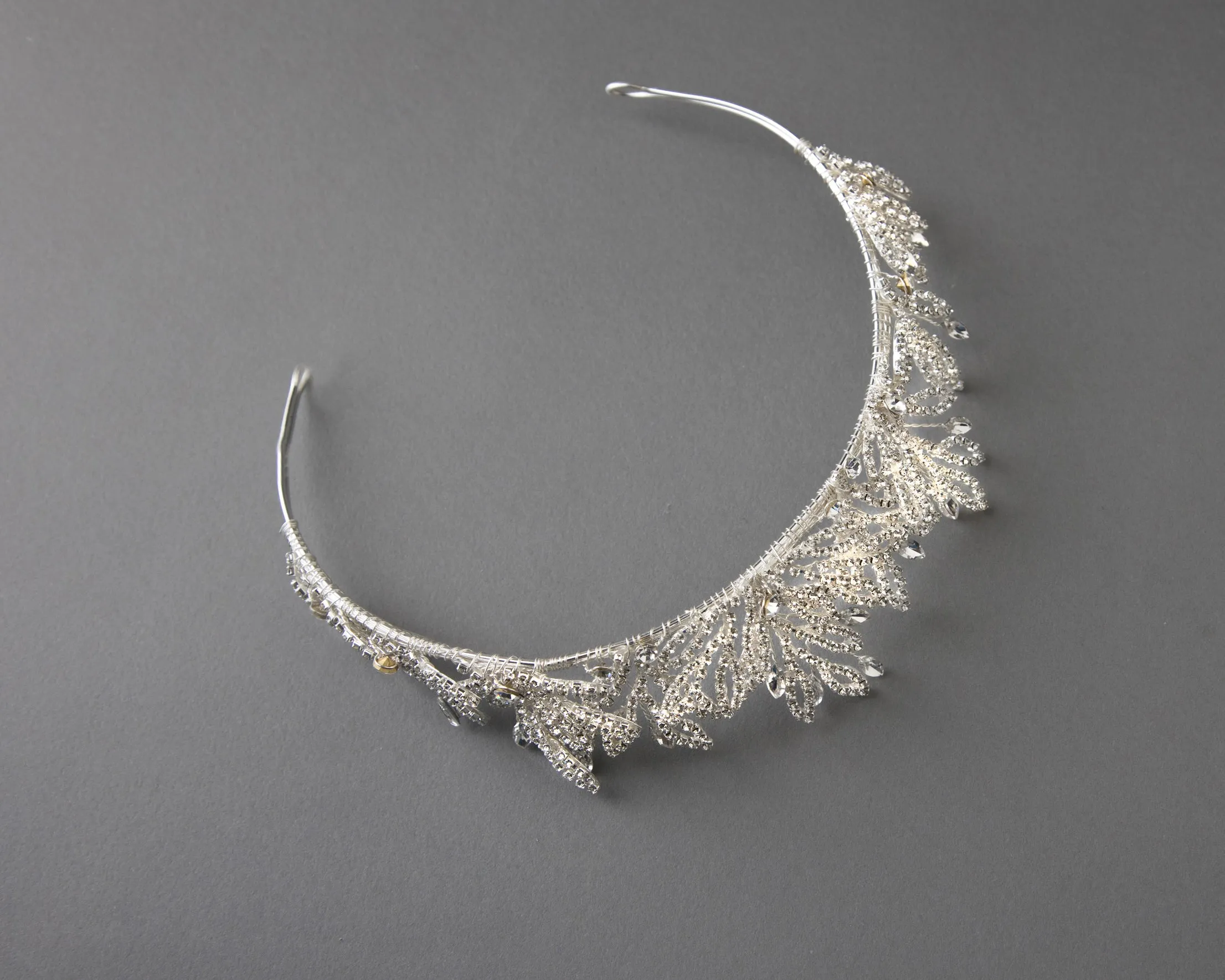 Bridal Tiara of Open Crystal Leaves