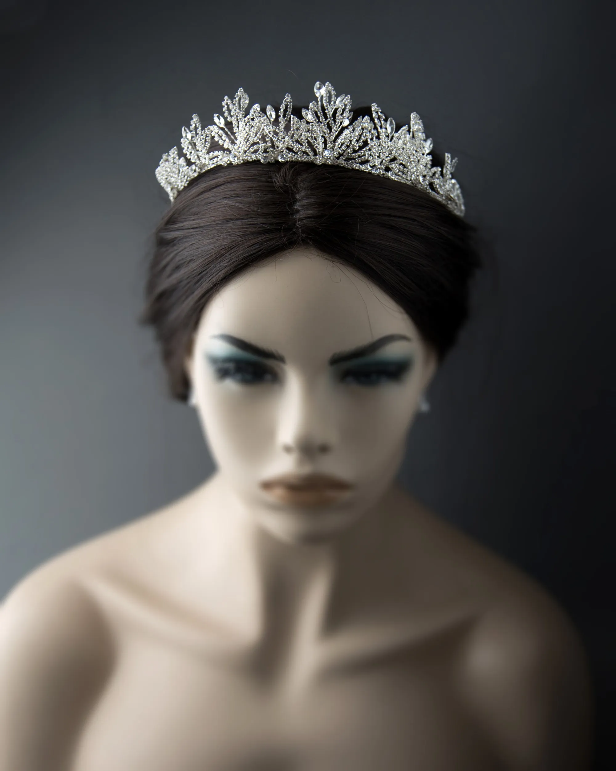 Bridal Tiara of Open Crystal Leaves