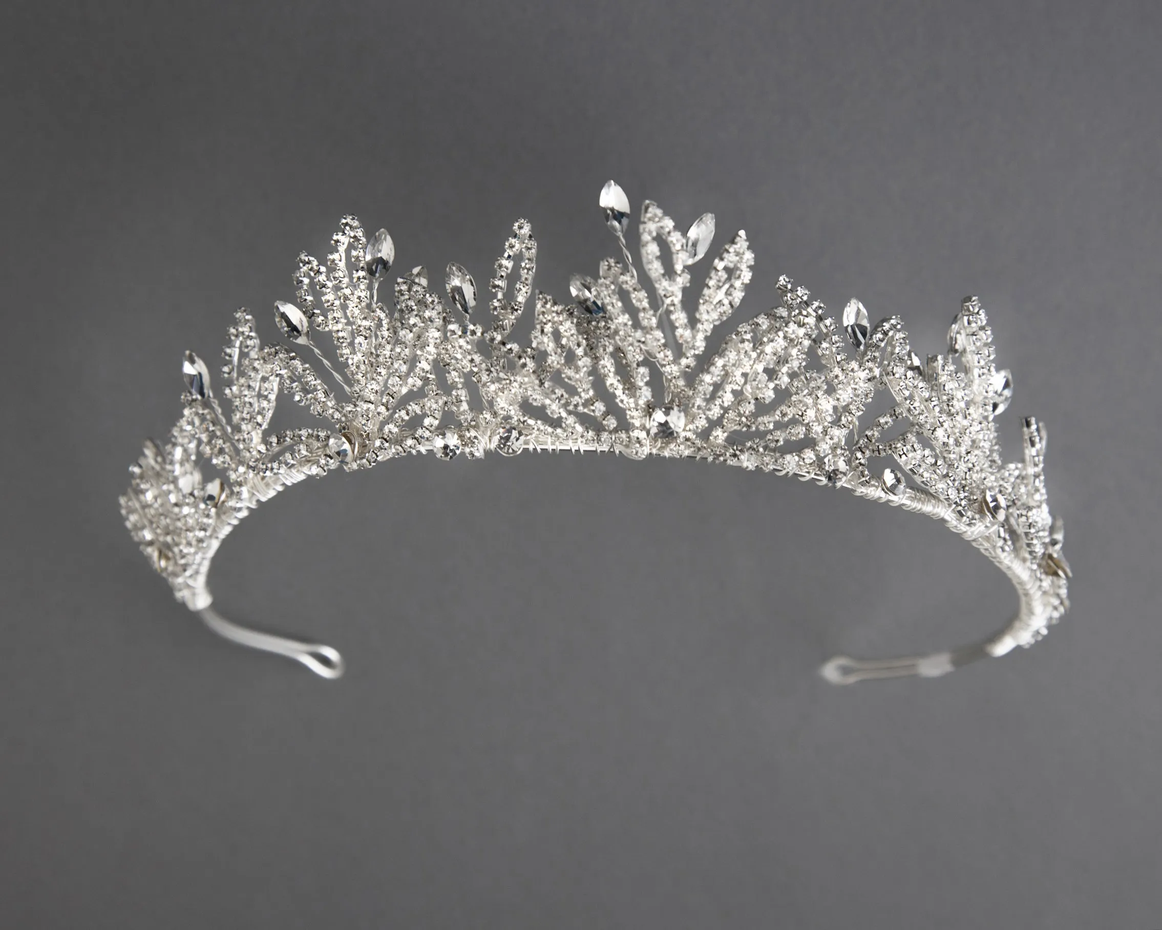 Bridal Tiara of Open Crystal Leaves