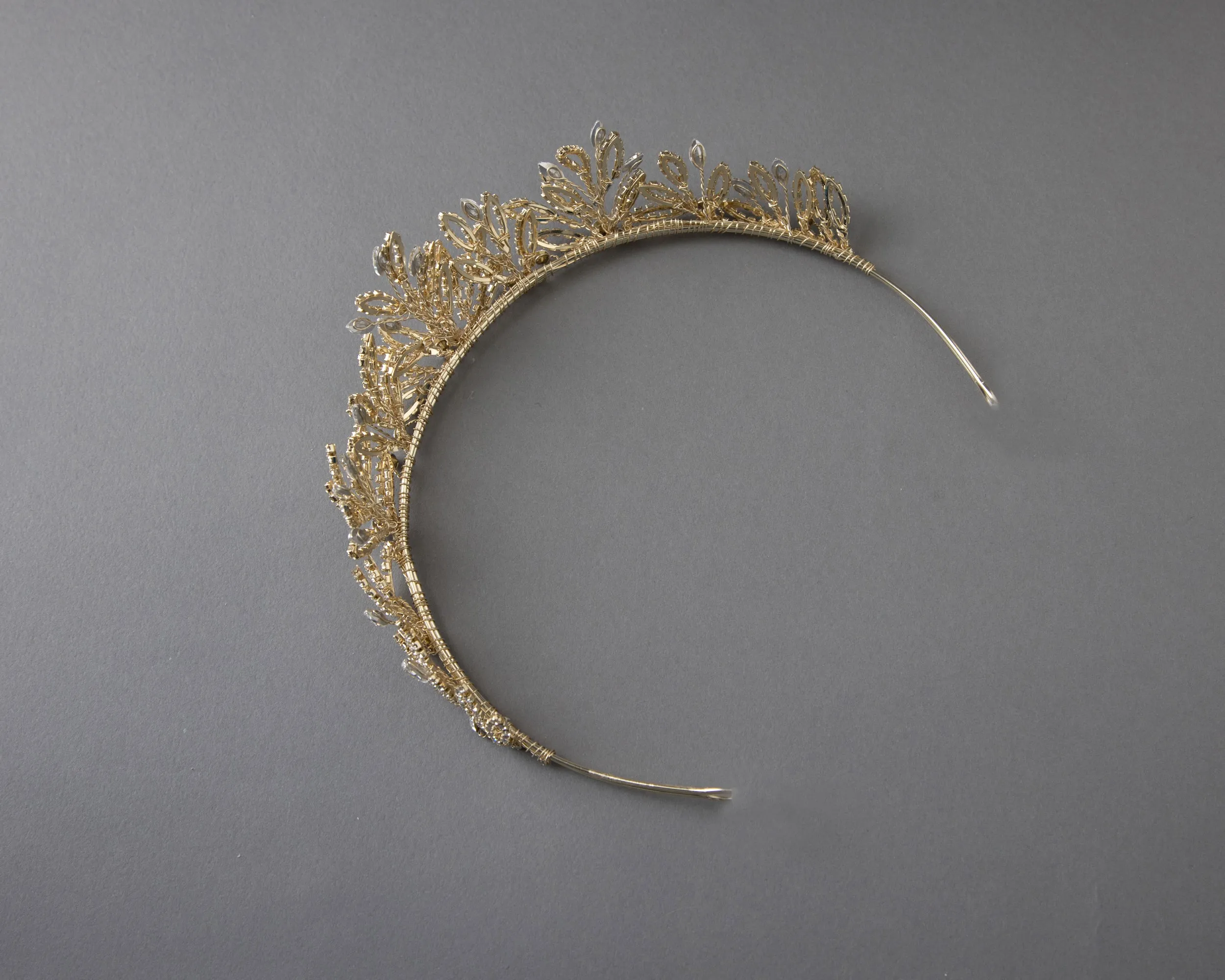 Bridal Tiara of Open Crystal Leaves