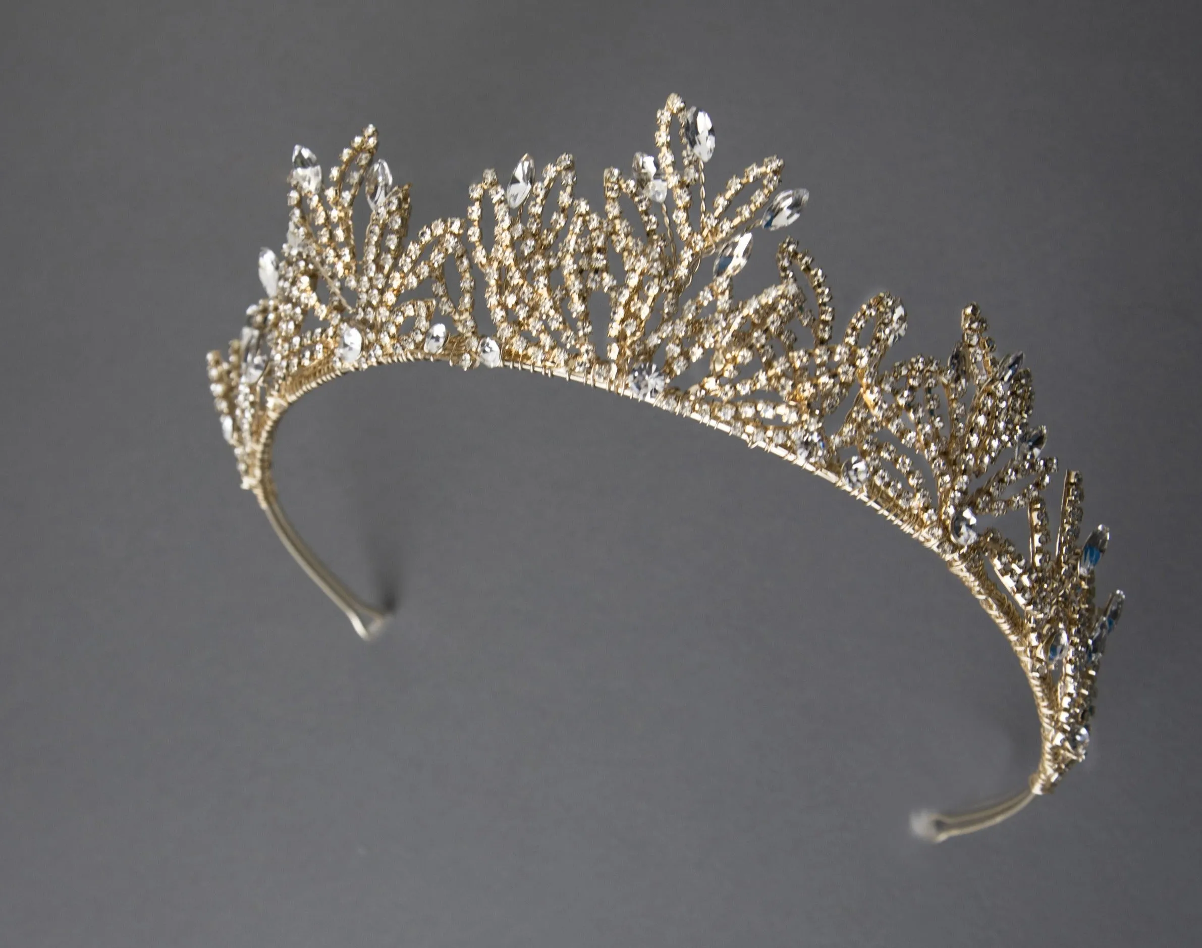 Bridal Tiara of Open Crystal Leaves